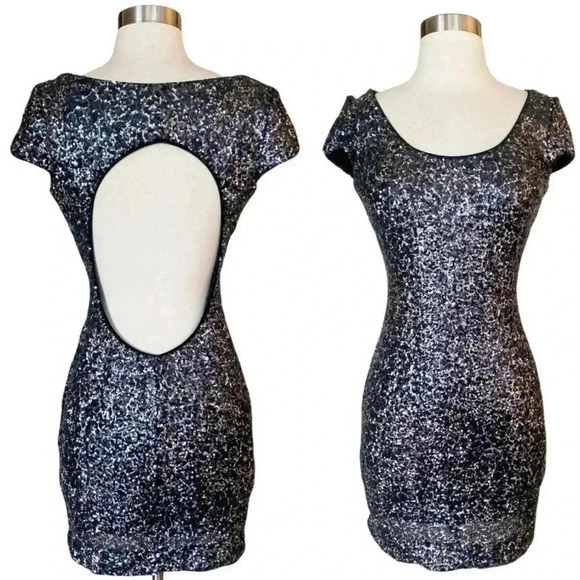 Dress The Population Gabriella Mini Dress, Sequined Open Back Dress, Large - Picture 2 of 16